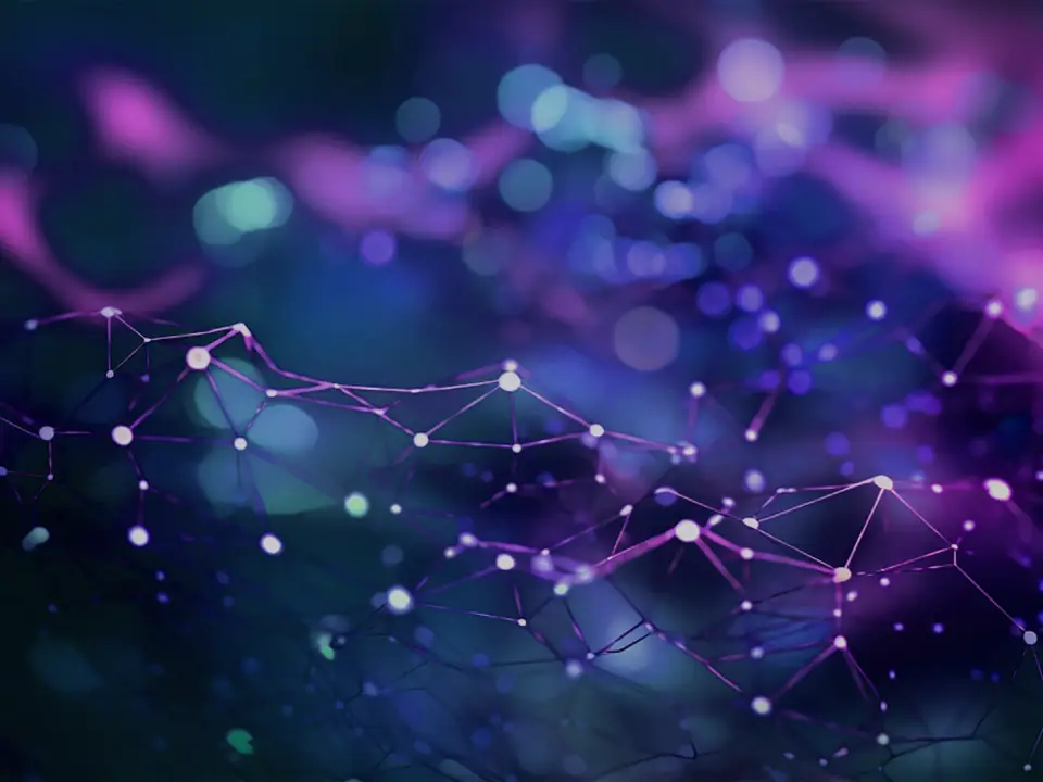 Abstract network of connected points, illustrating AI and data